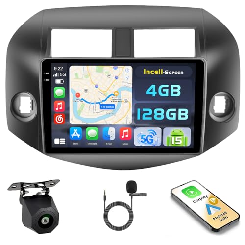 [4+128G] Android 15 Car Stereo for Toyota RAV4 2007-2012, Hikity 10'' in-Cell Touchscreen RAV4 Radio Wireless Carplay Android Auto 5G WiFi/Bluetooth/Mirror Link GPS SWC FM/RDS/EQ Backup Cam+Mic