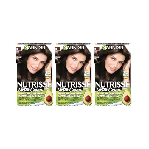 3 x GARNIER Nutrisse Ultra Crème Sin Siliconas Coloración Permanente Nutritiva 3.0 CASTAÑO OSCURO