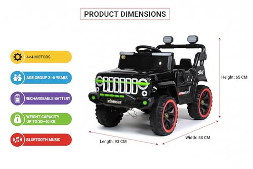 Image of Wishmaster 4x4 Kids Electric Ride On Jeep with Remote Control | Battery Operated Car for Kids 2-6 Years | RGB LED Lights, Bluetooth Music | Birthday Gift | 1-Year Warranty On Motors & Motherboard