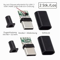 xiwai 2 Sätze USB-Typ-C-Stecker auf USB-C-Stecker, 100 W, DIY-OEM-24-poliger Stecker, PD, USB 2.0, Daten mit Gehäuseabdeckung für Ersatz – Ansicht 2