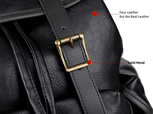 Vegan Leather 15.6 inch Laptop Backpack Hiking Camping Backpack Satchel Bookbag Travel Business Casual Backpack CN-01 (Black) - Thumbnail 4