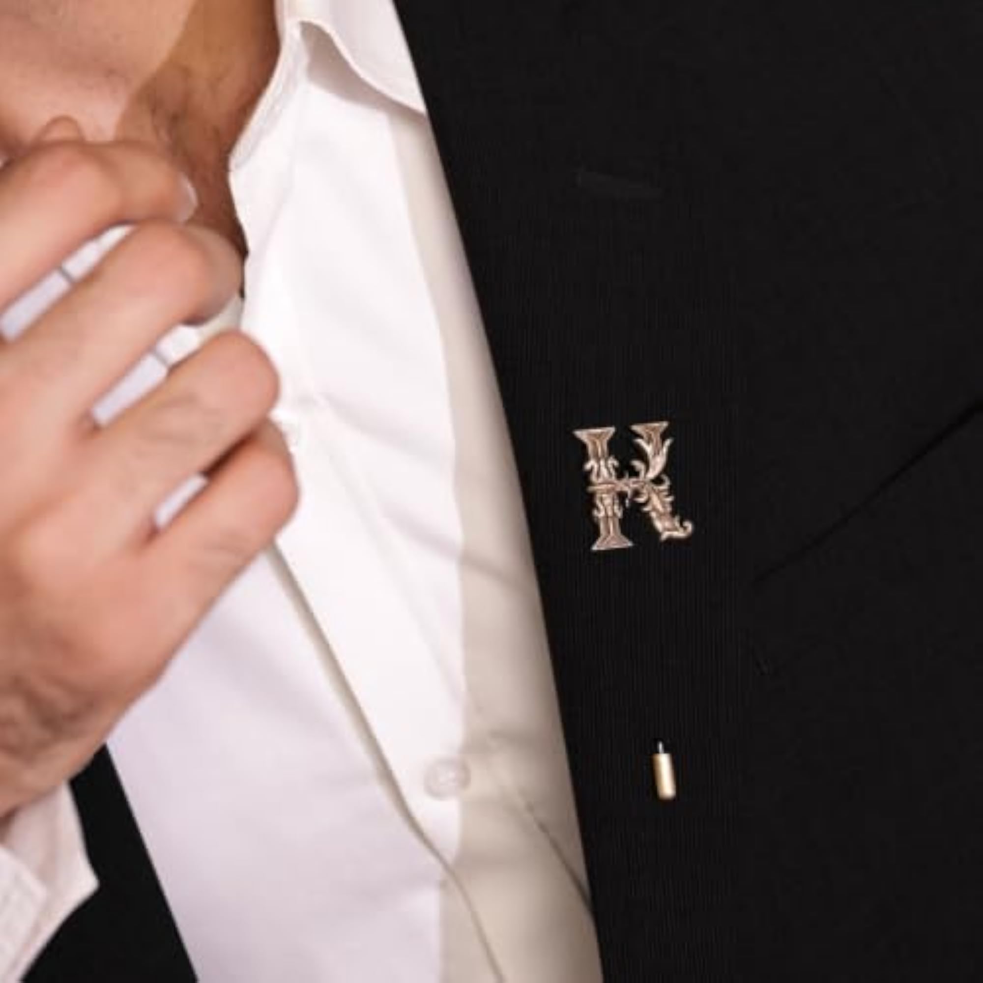 Antique Brass K Alphabet Cufflink & Lapel Pin Combo