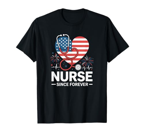Nurse 4th of July American Flag Patriotic USA Stethoscope T-Shirt