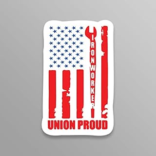 Iron Worker Union Proud American Flag Vinyl Decal Sticker - Car Truck Van SUV Window Wall Cup Laptop - One 5.5 Inch Decal - MKS1883