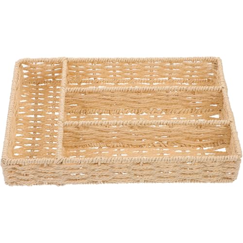IMIKEYA Wicker Woven Cutlery Drawer Organiser Utensil Storage Basket With Compartments Divided Rattan Flatware Tray Fork Spoon Holder Kitchen Accessories