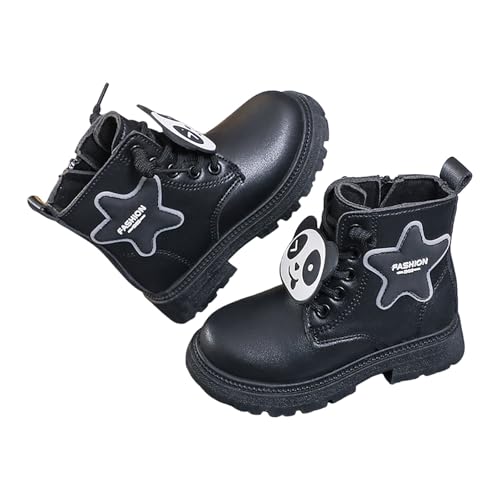 IWIHMIV Girls Short Boots Girls Non Slip Soft Bottom Leather Boots Lace Up Side Zipper Ankle Booties for Toddler2