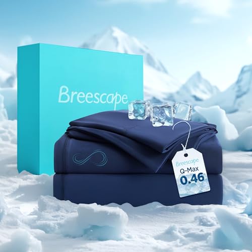 Breescape Cooling Sheet Set Twin XL Size - BlendTek™ Dry & Cool Technology for Hot Sleepers and Night Sweats, Q-Max>0.46 Tech, Deep Pocket Up to 18", 360° Elastic Band, Twilight Blue