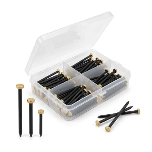 LUCTHY Picture Hanging Nails with Brass Heads 75 Pack in 3 Sizes Heavy Duty Wall Pins for Photo Frames Pictures and Wall Art Suitable for Drywall Plasterboard and Wood