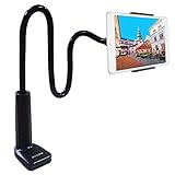 Tablet Holder Cell Phone Holder Gooseneck iPhone Holder iPad Stand Cellphone Stand Bolt Clamp with Bracket for Apple or Android Devices 4-10.6 Inches 360 Degree Rotating 32 Inches Flexible Arm [Black]