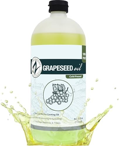 Zatural 100% Pure Cold Pressed Grapeseed Oil – Naturally Grown Virgin, High Smoke Point 450°F+, Non-GMO, Perfect for Cooking Frying Baking, Dressings Marinades & Skincare Hair (32 Fl oz)