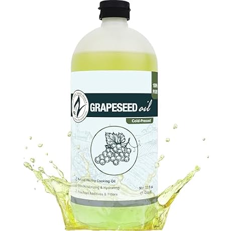 Zatural 100% Pure Cold Pressed Grapeseed Oil – Naturally Grown Virgin, High Smoke Point 450°F+, Non-GMO, Perfect for Cooking Frying Baking, Dressings Marinades & Skincare Hair (32 Fl oz)