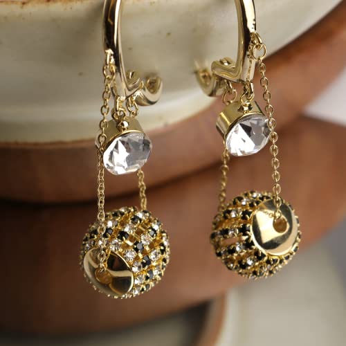 Sonateomber Cubic Zirconia Ball Chain Drop Dangle Small Gold Heart Huggie Hoop Earrings For Women Girls - Cute Sparkly Black White Rhinestone Crystal Dangling Valentine Jewelry Gifts #TOP2