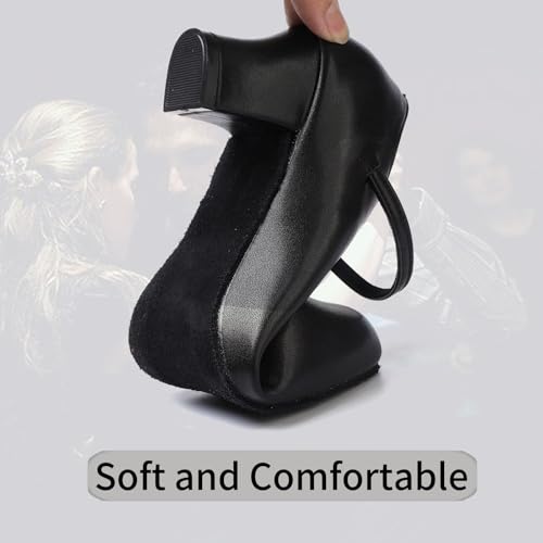 1920s Black Character Dancing Shoes for Women, Ankle Strap 2 inch Heels, Black Heels Closed Toe Dancing Shoes for Salsa, Tango, Flamenco, Wedding2