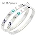 Lavencious 6 mm Width Stainless Steel Evil Eye Bangle Polished Finish Oval Shape 7 Inches Bracelet 2 Pieces Set (Silver, Silver)