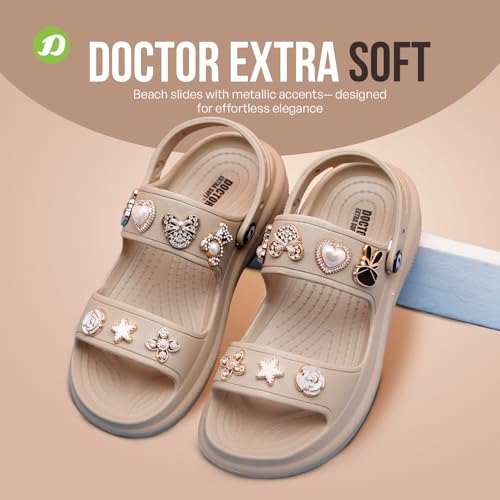 Image of DOCTOR EXTRA SOFT Women's Metallic Charms Fashion Slippers /Sandals With Adjustable Back Strap|Comfortable|Lightweight|Stylish & Anti-Skid|Waterproof Casual Beach Slides Mules Girls & Ladies D-533