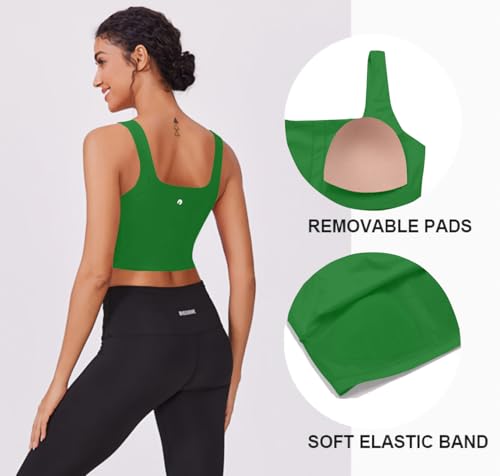 Image of PINSPARK Sports Bra for Women Square Neck Longline Tank Top with Built in Bra