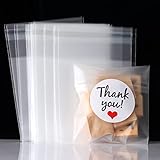 Cookie Bags Self Adhesive 100 Pcs, Sealable Cellophane Treat Bags, Clear Cookie Packaging Bags with 120 Pcs Thank You Stickers, for Gift Giving Candy Cookies Bakery Dessert