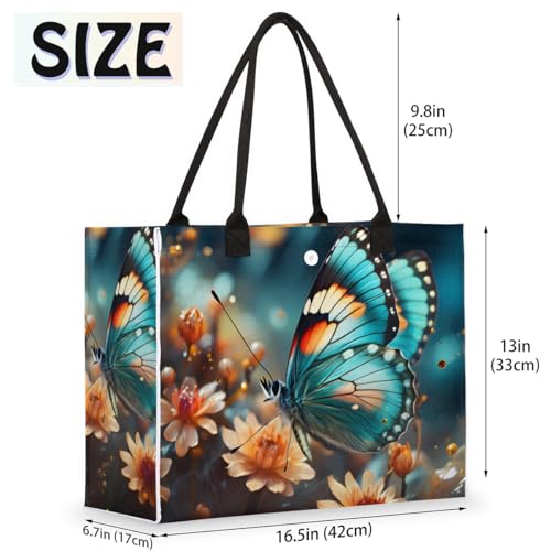 Rainy Butterfly Flower Tote Bag for Women Large Beach Bag Reusable Tote Bags for Work Travel Beach Shopping2