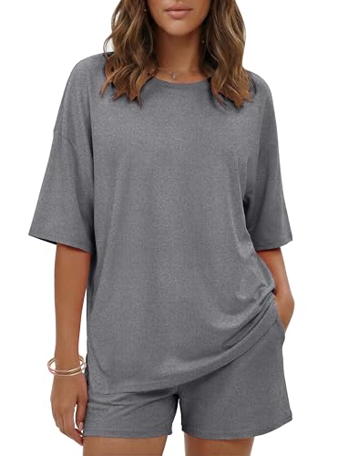 Image of Ekouaer Women's Two Piece Lounge Set Oversized Boxy T-shirt Casual Short Sets Summer Travel Matching Set 2026 Fashion