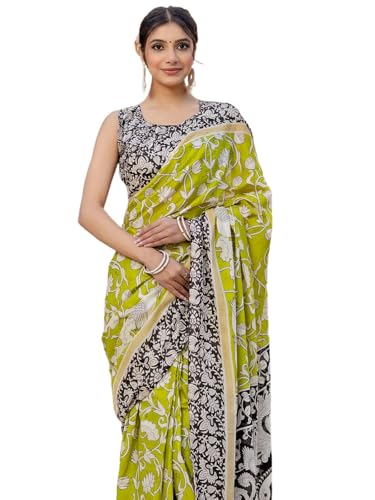 Image of SIRIL Women's Printed Ready to Wear Mul Cotton Saree With Unstitched Blouse Piece