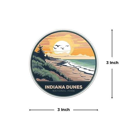 Image of Indiana Dunes National Park Sticker - Waterproof Vinyl Decal for Car Bumper, Laptop, Luggage, Water Bottle, Wall, and Window, Size - 3'' X 3''
