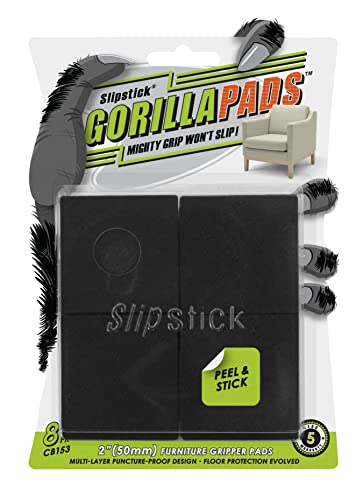 Image of Slipstick GorillaPads Non Slip Furniture Pads /Gripper Feet Floor Protectors (Set of 8) Premium 2 Inch Square Self Adhesive Rubber Stoppers for Furniture Legs, Black, CB153