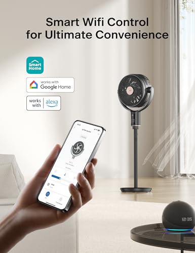 Image of PELONIS Smart Pedestal Fan for Bedroom, Standing Fan, Dual Layed Blades (9+7 Blades), DC Motor, App /Alexa /Google, 150 + 135 Auto OminiFlow, 20dB, 9 Speeds, 26 ft /s, Remote, 9H Timer, Air Circulator