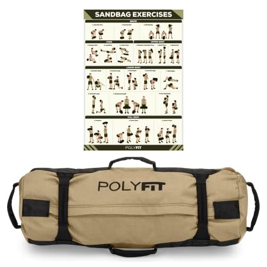 Polyfit Workout Sandbag for Fitness - Heavy Duty Sandbag Workout Bags with 8 Gripping Handles for Sand Bag Weight Training (30lbs to 75lbs) - Tan