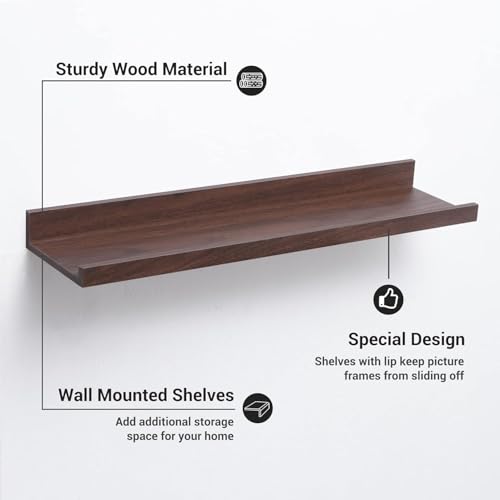 Image of Aries Wooden Floating Wall Shelf| Wall Rack Shelf | Wall Mount for Living Room, Bedroom, Kitchen (Ledge, Set of 3, Walnut, Large)