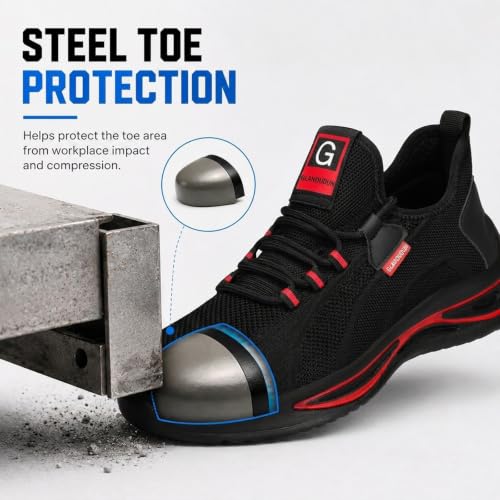 Image of GLANOUDUN Steel Toe Shoes for Men Lightweight Safety Toe Work Shoes Black