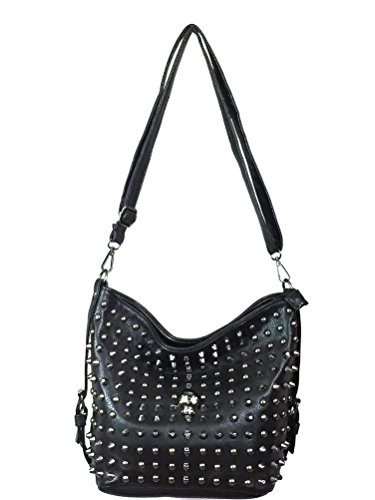 Skull Studded Cross Body Shoulder Bag for Women Black