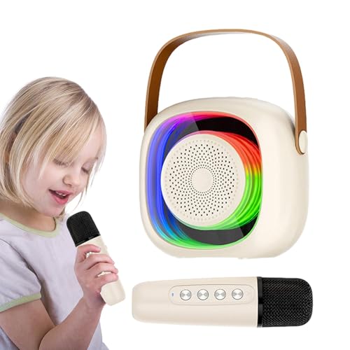 Máquina de karaoke portátil, altavoz inalámbrico de karaoke con luz de color RGB, iluminación RGB, micrófonos inalámbricos, juego de altavoces de karaoke para fiestas mejoradas, ambiente