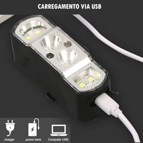 Lanterna Bike Farol 4 Modos de Iluminação e Modo Advertência (luz vermelha e azul) a Prova da Água c