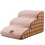 PJDDP Pet Foam Steps for Bed, Sturdy Dog Ramp for Couch,3 Tiers High Density Foam Dog Stairs,Non-Slip Pet Ladder with Washable Fabric Cover,Extra Wide Pet Steps for Small Dogs&Cats,M