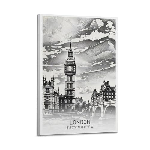 Poster Big Ben style croquis noir et blanc de 30x45cm encadré