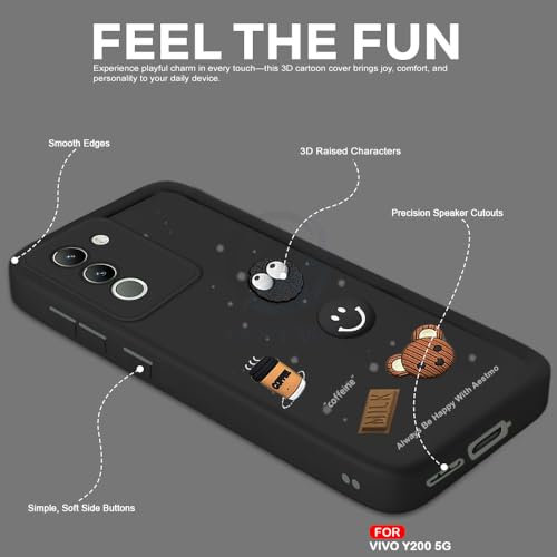Image of AESTMO Back Case Cover for Vivo Y200 5G | Cute Fun Cartoon 3D Ball | Coffee Silicone Case | Full Body Protection | Camera Protection Back Cover for Vivo Y200 5G (Black)