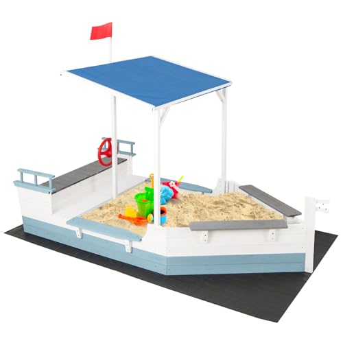 DREAMADE Piratenschiff Sandkasten mit Dach, Sandkasten aus Tannenholz mit...