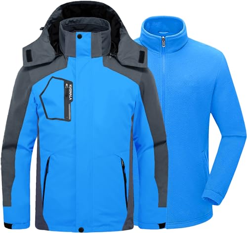Image of Mens Winter Skiing Jacket 3 in 1 Waterproof Warm Snow Fleece Lining Coat Hooded Windproof Jacket S-6XL