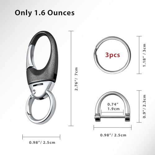 Image of Heavy Duty Keychain with Quick Release Double Carabiner Clip, Key Rings, D Ring, Car Key Holder for Belt Loop