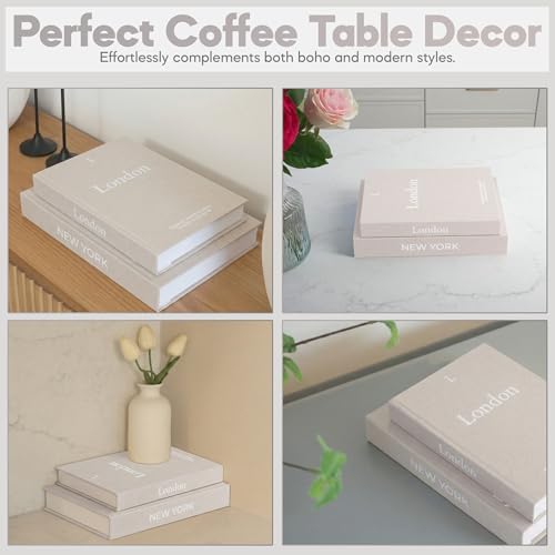 Image of Faux Book Storage Box Set of 2-Beige /Beige-Decorative Faux Books with Hidden Storage for Coffee Table Decor, Bookshelf or Mantle-Linen Decorative Boxes-Aesthetic Book Decor for Home