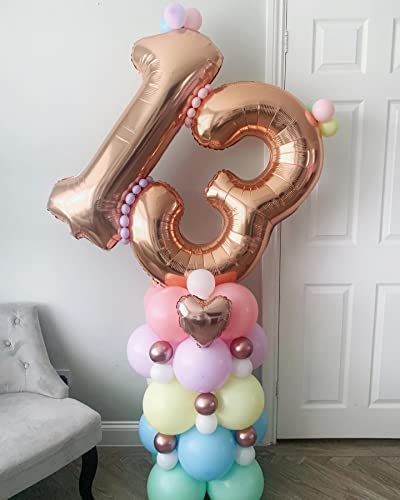 Image of 40 Inch Rose Gold 13 Number Balloons Giant Jumbo Huge 13 or 31 Foil Mylar Helium Number Digital Balloons Rose Gold Birthday Mylar Digital Balloons 13th 31st Birthday Anniversary Events Party