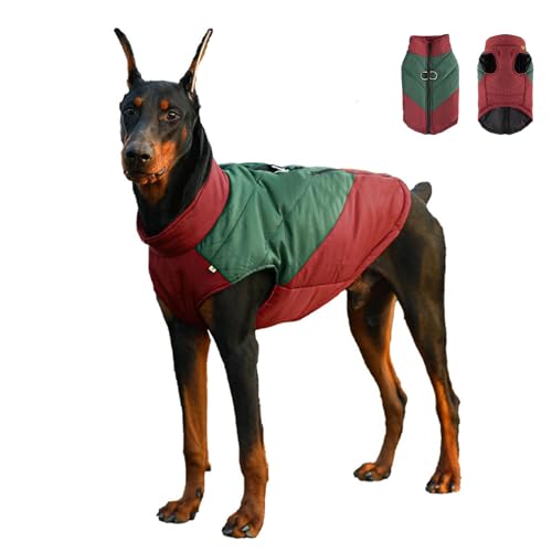 Dog Winter Warm Coat with D-Ring,Slightly Waterproof Pet Color Blocking Jacket Dog Cold Weather Clothing for Small Medium Large Dogs_4XL(Wine Red & Green)