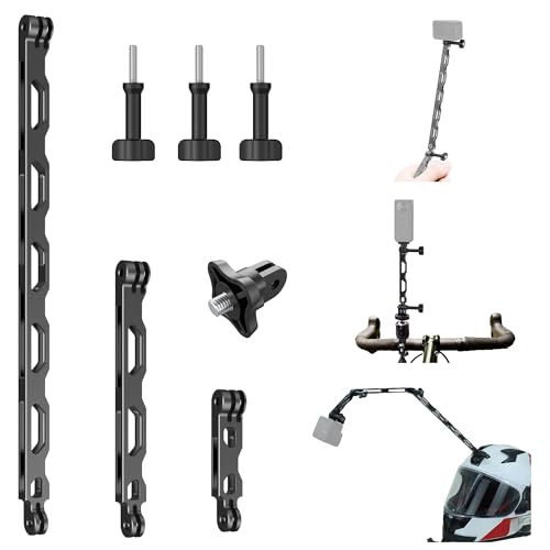 3-in-1 Aluminum Extension Arms for GoPro Hero 13/12/11/10/9/8/7 Universal Extension Bar for Insta360 X5/X4/X3/ONE RS and DJI Action Cameras with Thumb Screws and 1/4 Adapter