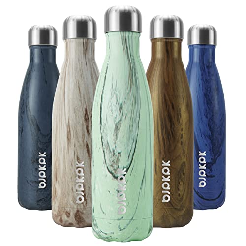 Image of BJPKPK Stainless Steel Water Bottles 17 oz Metal Insulated Water Bottle Reusable,Wood Graphics Green