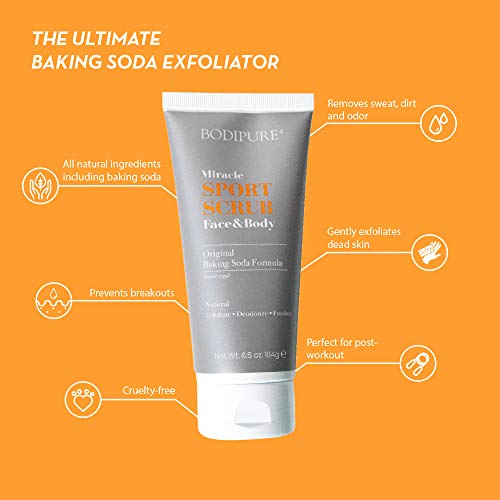 Bodipure Miracle Sport Baking Soda Body Scrub - Moisturizing And Exfoliating Scrub For Face And Body To Smooth And Hydrate Skin - For Sensitive Skin, 6.5 Ounce #TOP3