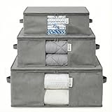 Cedar Storage Bag Organizer for Bedding Set - Protects from Moths, Moisture, Dirt & Dust - Set of 3 Storage Bags for Bed Sheets, Comforter, Pillows & More - Space-Saving Bedding Organizer, Gray