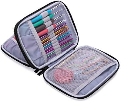 Damero Crochet Hook Case, Organiser Zipper Bag with Web Pockets for Various Crochet Needles and Knitting Accessories, Well Made, Small Volume and Easy to Carry, Gray Dots (No Accessories Included)