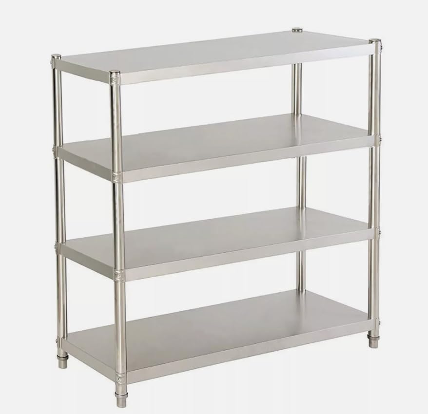 Estantería de acero inoxidable para cargas pesadas, estantería de cocina, 4 baldas, para la cafetería, al aire libre, lavandería, tienda, plateado, 120 x 40 x 150 cm