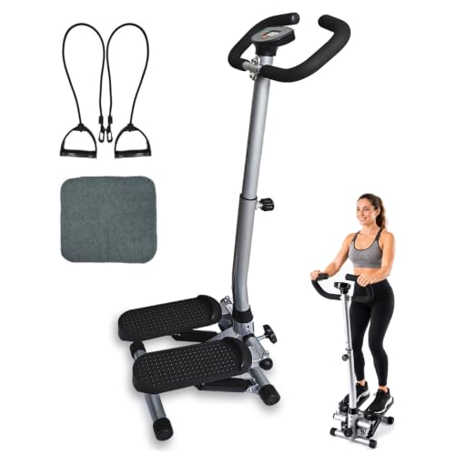 ASDJAKZP Mini Stepper with Handlebar for Exercise, 29.5" to 43.3" Height Adjustable Stair Steeper w/Resistance Rug & Band, Bear 330lbs, Portable Hydraulic Fitness Stepper Machine for Full Body Workout by ASDJAKZP - Used condition - CA$88.03