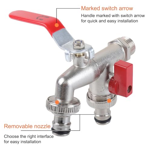 Image of Water Tap 1 /2 Inch, Two Way Zinc Alloy Garden Tap with Dual Outlet